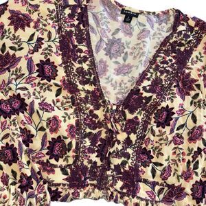 Torrid Babydoll Top 2X Rayon Crepe Embroidered Lace-Up Multicolor Boho Tunic